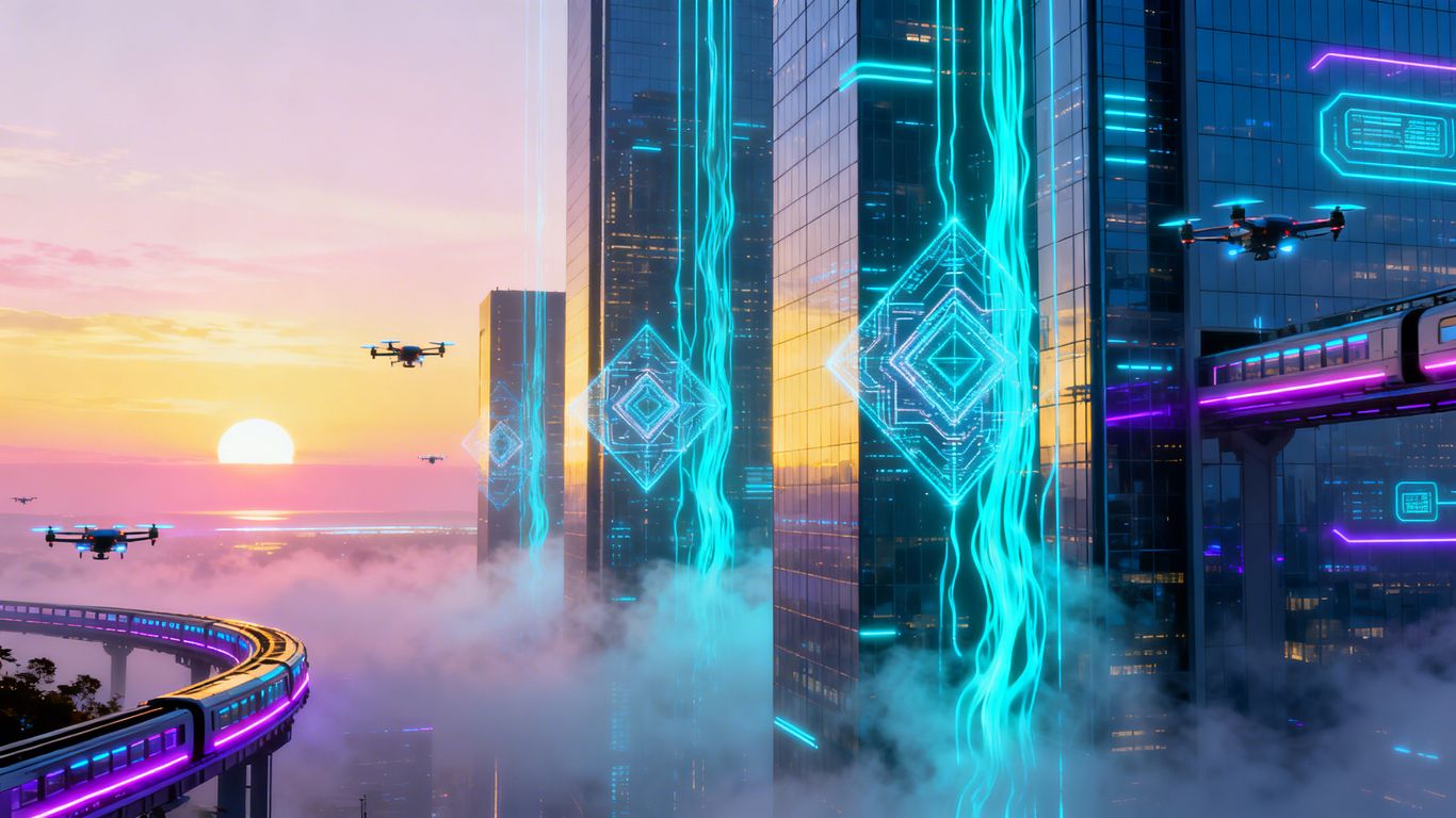 AI SEO tools concept with futuristic cityscape