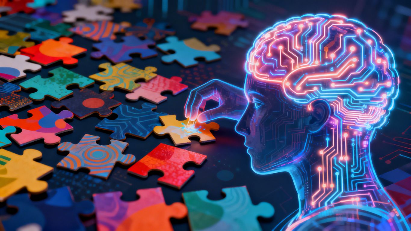 AI organizing scattered content pieces into cohesive patterns.