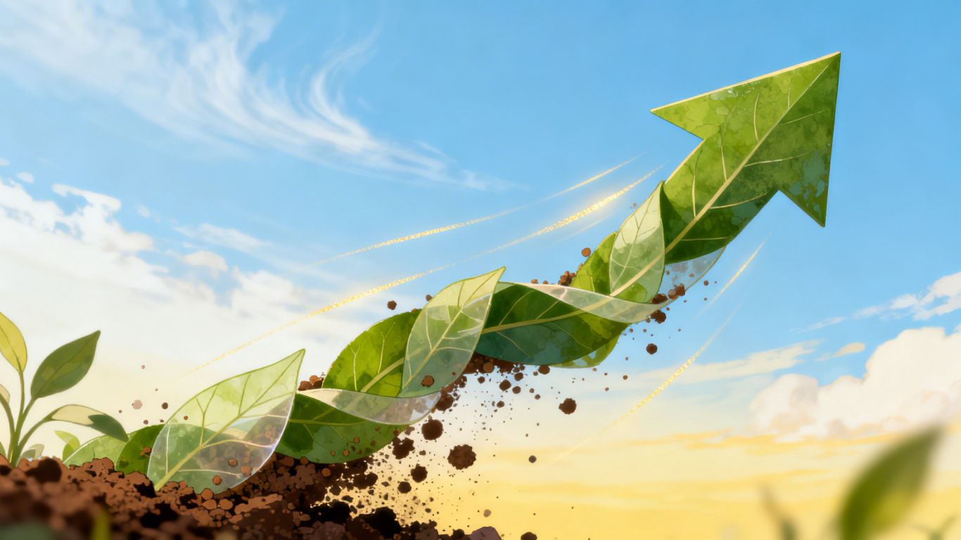 Upward arrow made of natural elements, symbolizing SEO growth.